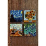 Begoloni Taş Bardak Altlığı Vinced Van Gogh Baskılı Baskılı 4'lü Set - Stone Coasters - 10 x 10 x 1 cm