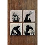 Begoloni Yıldızlı Kadın Temalı Doğal Taş Bardak Altlığı - Stone Coasters