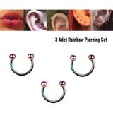 Begonia Accessories 316L Cerrahi Çelik, 3 Adet 6 mm Çap 3 mm Toplu Rainbow Septum Piercing Set, Kaş, Dudak, Burun, Kulak Kullanımına Uygundur - Çok Renkli