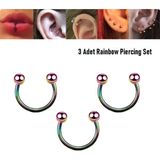 Begonia Accessories 316L Cerrahi Çelik, 3 Adet 8 mm Çap 3 mm Toplu Rainbow Septum Piercing Set, Kaş, Dudak, Burun, Kulak Kullanımına Uygundur - Çok Renkli