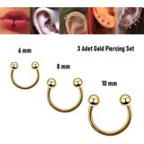 Begonia Accessories 316L Cerrahi Çelik, 6 mm 8 mm 10 mm Çap, 3 mm Toplu, 3 Adet Altın Kaplama Septum Piercing Set, Kaş, Dudak, Burun, Kulak Kullanımına Uygundur - 6-8-10mm