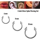 Begonia Accessories 316L Cerrahi Çelik, 6 mm 8 mm 10 mm Çap, 3 mm Toplu, 3 Adet Spike Gümüş Kaplama Septum Piercing Set, Kaş, Dudak, Burun, Kulak Kullanımına Uygundur - gümüş2 - 6-8-10mm