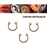 Begonia Accessories 316L Cerrahi Çelik, 6 mm Çap, 3 mm Toplu, 3 Adet Rose Gold Kaplama Septum Piercing Set, Kaş, Dudak, Burun, Kulak Kullanımına Uygundur