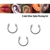 Begonia Accessories 316L Cerrahi Çelik, 6 mm Çap, 3 mm Toplu, 3 Adet Spike Gümüş Kaplama Septum Piercing Set, Kaş, Dudak, Burun, Kulak Kullanımına Uygundur - gümüş2
