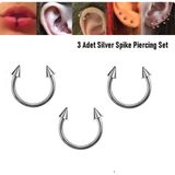 Begonia Accessories 316L Cerrahi Çelik, 8 mm Çap, 3 mm Toplu, 3 Adet Spike Gümüş Kaplama Septum Piercing Set, Kaş, Dudak, Burun, Kulak Kullanımına Uygundur - gümüş2