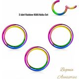 Begonia Accessories Cerrahi Çelik, 10 mm Çap, 3 Adet Rainbow Kaplama Septum Kilitili Halka Piercing Küpe Set, Kaş, Dudak, Burun, Kulak Kullanımına Uygundur - Çok Renkli