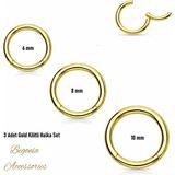 Begonia Accessories Cerrahi Çelik, 6 mm 8 mm 10 mm Çap, 3 Adet Altın Kaplama Septum Kilitili Halka Piercing Küpe Set, Kaş, Dudak, Burun, Kulak Kullanımına Uygundur - 6-8-10 mm