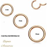Begonia Accessories Cerrahi Çelik, 6 mm 8 mm 10 mm Çap, 3 Adet Rose Gold Kaplama Septum Kilitili Halka Piercing Küpe Set, Kaş, Dudak, Burun, Kulak Kullanımına Uygundur - 6-8-10 mm