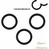 Begonia Accessories Cerrahi Çelik, 6 mm Çap, 3 Adet Black Kaplama Septum Kilitili Halka Piercing Küpe Set, Kaş, Dudak, Burun, Kulak Kullanımına Uygundur - Siyah
