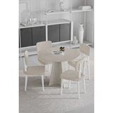 Begonya 90x90 Yuvarlak 4 Sandalyeli Masa Sandalye Takımı, Salon Takımı , Mutfak Masa Takımı Krem