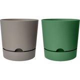 Begonya Saksı Tabaklı Drenajlı Mat Plastik Çiçek Saksısı (2 Adet, 0,5 Litre, 9cm, Bej&yeşil) - Çok Renkli
