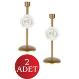 Begüsa 2 Adet Baron Mumluk Eskitme Porselen Çiçekli No:05, Dekoratif Mumluk, Porselen Mumluk, Masa Üstü Mumluk, Dekoratif Obje, Sehpa ve Konsol Dekorasyonu