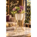 Begüsa Anafor Saksılık Eskitme 25 Cm Krem Saksı Hediyeli, Metal Saksılık, Dekoratif Saksı Standı, Saksı Hediyeli Çiçeklik, Ev ve Balkon Dekorasyonu