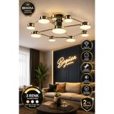 Begüsa Arelon Ledli 9.Lu Avize Gold Kaplama, Modern LED Avize, Dekoratif Tavan Aydınlatma, Gold Detaylı Avize, Şık Tasarımlı Avize, Salon ve Oturma Odası Aydınlatması