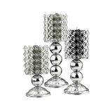 Begüsa Leman 3'lü Set Mumluk Krom Kristalli, Kristal Taşlı Dekoratif Mumluk, 3'lü Mumluk Seti, Modern Mumluk Tasarımı, Salon ve Oturma Odası Dekorasyonu
