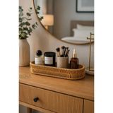 BehaHome El Yapımı Hasır Görünümlü Rattan Masa Üstü Düzenleyici Sepet 30x12 cm – Dresuar, Makyaj Masası ve Banyo Organizeri
