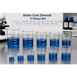 Beher Cam Dereceli 10 ml 1 Adet, 25 ml 1 Adet,50 ml 1 Adet, 100 ml 1 Adet, 150 ml 1 Adet, 250 ml 1 Adet, 400 ml 1 Adet,500 ml 1 Adet,600 ml 1 Adet, 800 ml 1 Adet,1000 ml 1 Adet 11 Parça Set