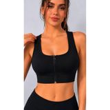 BEHLIVE Siyah Pedli Fermuarlı Spor Büstiyer Toparlayıcı Crop Destekli Spor Sütyeni