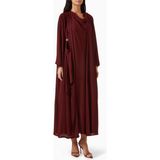 Beige Collection Asimetrik Abaya Modern Şıklık Için Metal Detaylarla Güncellenmiş Tasarım - Kırmızı - 54