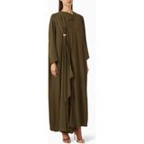 Beige Collection Asimetrik Abaya Modern Şıklık Için Metal Detaylarla Güncellenmiş Tasarım - Yeşil - 54