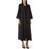 Beige Collection Şık Açık Ön Abaya ve Sheila Seti Gözlem Detayları ile Konforlu ve Zarif Stil - Siyah - 54