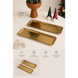 Beige & Stone 2'li Gold Renk Paslanmaz Çelik Dikdörtgen Sunum ve Servis Tabağı Seti 33X13 cm Kahvaltılık Pasta Meze Ikram Tabağı