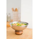 Beige & Stone Ahşap Ayaklı Çelik 22 cm Salata Kısır Meyve Sunum Kasesi