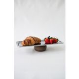 Beige & Stone Ahşap Ayaklı Çelik Metal Servis Sunum Tabağı - 33 Cm