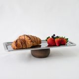 Beige & Stone Ahşap Ayaklı Dekoratif 33 cm Baton Metal Pasta Kek Sunum Tabak Standı Dikdörtgen Şekil