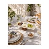 Beige & Stone Ahşap Ayaklı Krem Paslanmaz Çelik Servis - Sunum Tabağı Dikdörtgen 13x33 cm Pasta Meyve Kek Standı