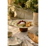 Beige & Stone Ahşap Ayaklı Krem Paslanmaz Çelik Servis - Sunum Tabağı Yuvarlak 22 cm Pasta Meyve Kek Standı