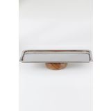 Beige & Stone Ahşap Ayaklı Metal Servis Tabağı - 33 Cm