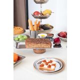Beige & Stone Ahşap Tabanlı 33 Cm Dikdörtgen Baton Metal Dekoratif Tatlı Pasta Kek Sunum/Servis Stand Tabak