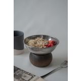 Beige & Stone Ahşap Tabanlı Çelik 330 mL Çerez Dekorasyon Sunum Kase Stand