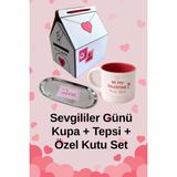 Beige & Stone Be My Valentine Sevgililer Günü Kupa & Tepsi Hediye Seti Özel Kutusunda - Krem