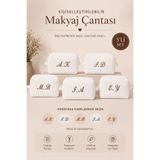Beige & Stone Beyaz Kişiye Özel Harf Nakışlı 5'li Pamuklu Hediyelik Kadın Makyaj Kozmetik ve Seyahat Çantası Seti