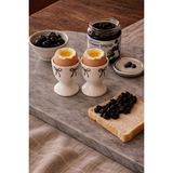 Beige Stone Fiyonk Detayli Seramik Yumurta Kadehi 2Li Set Krem