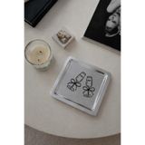 Beige & Stone Kadeh Desenli Kare Paslanmaz Çelik Çelik Çay Söz Nişan Sunum ve Dekoratif Tepsi