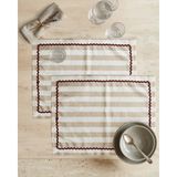 Beige & Stone Kahverengi Çizgili Bordo Biyeli Amerikan Servisi 2'li Set 33X44 cm Sofra ve Masa Düzeni Dekoru - Açık Kahverengi