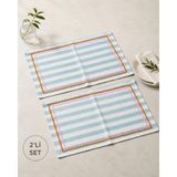Beige & Stone Mavi Çizgili Pembe - Turuncu Biyeli Amerikan Servisi 2'li Set 33X44 cm Sofra ve Masa Düzeni Dekoru