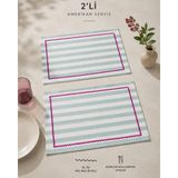 Beige & Stone Mint Çizgili Fuşya Biyeli Amerikan Servisi 2'li Set 33X44 cm Sofra ve Masa Düzeni Dekoru