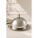 Beige & Stone Paslanmaz Çelik Fanuslu Kapaklı Sunum Tabağı 15 cm – 13 cm Fanus Kahvaltılık Peynir Tereyağı Tatlı Servis Tabağı