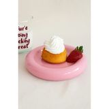 Beige & Stone Seramik Küçük Boy Parlak Pembe Donut Tatlı Tabağı