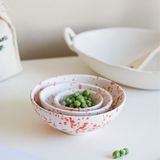 Beige & Stone Seramik Turuncu Benekli Salata Bowl Kahvaltılık Çorba Sunum Kase 3'lü Set