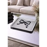 Beige & Stone Siyah Fiyonk Desenli Kare Paslanmaz Çelik Kahve Çay Söz Nişan Sunum ve Dekoratif Tepsi