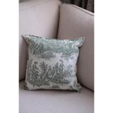 Beige & Stone Yeşil Kırlent Vintage Desenli 45x45 Dekoratif Yastık Kılıfı