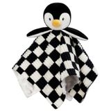 BEILIMU Baby Lovey Battaniye Erkek Kız Çocuklar için Süper Yumuşak Dama Tahtası Pötikareli Minky Dot Kumaş Destekli Penguen Doldurulmuş Hayvan Sevimli Sarılma Oyuncak Siyah 30 cm