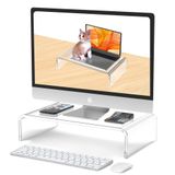 Beimu Akrilik monitör standı yükseltici akrilik dizüstü bilgisayar standı masa için şeffaf bilgisayar monitörü standı masa aksesuarları için beyaz estetik dekorasyonlar ofis ev iMac organizatör