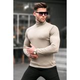 Bej Balıkçı Yaka Erkek Triko Kazak 6306 - 2XL