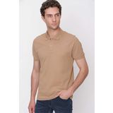 Bej Basic Düz %100 Pamuk Slim Fit Dar Kesim Kısa Kollu Polo Yaka Erkek Tişört